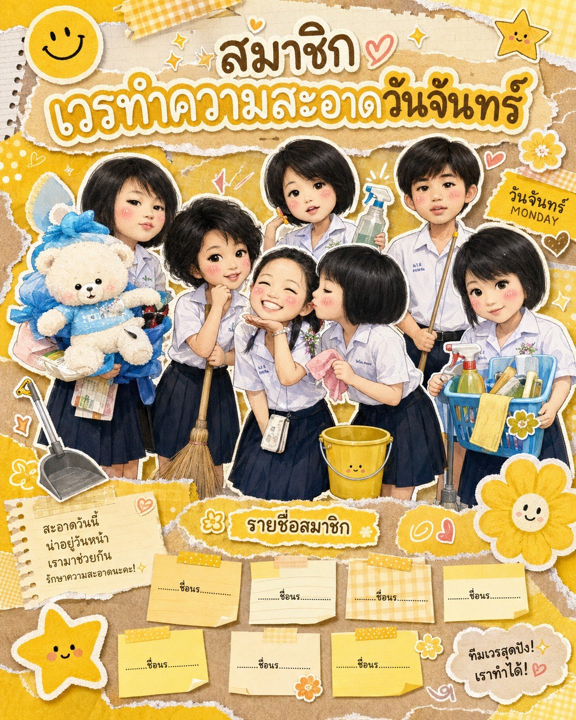 สมาชิก เวรทำความสะอาดวันจันทร์